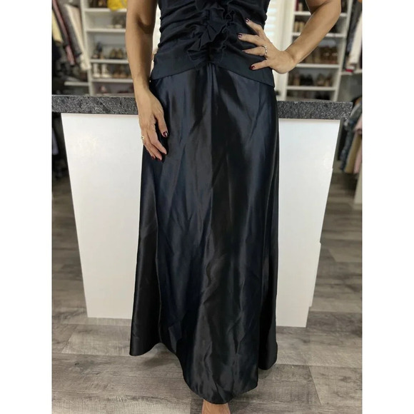 Tadashi Black Satin Ruffle High Collar Maxi Dress $495 - Picture 4 of 12